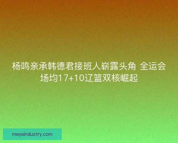杨鸣亲承韩德君接班人崭露头角 全运会场均17+10辽篮双核崛起